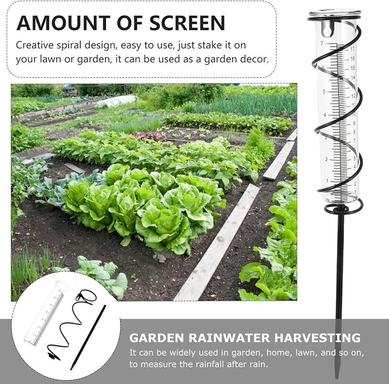 مقياس المطر الحلزوني الخارجي بحامل حديدي وأنبوب شفاف لقياس هطول الأمطار في حديقة العشب - Image 5